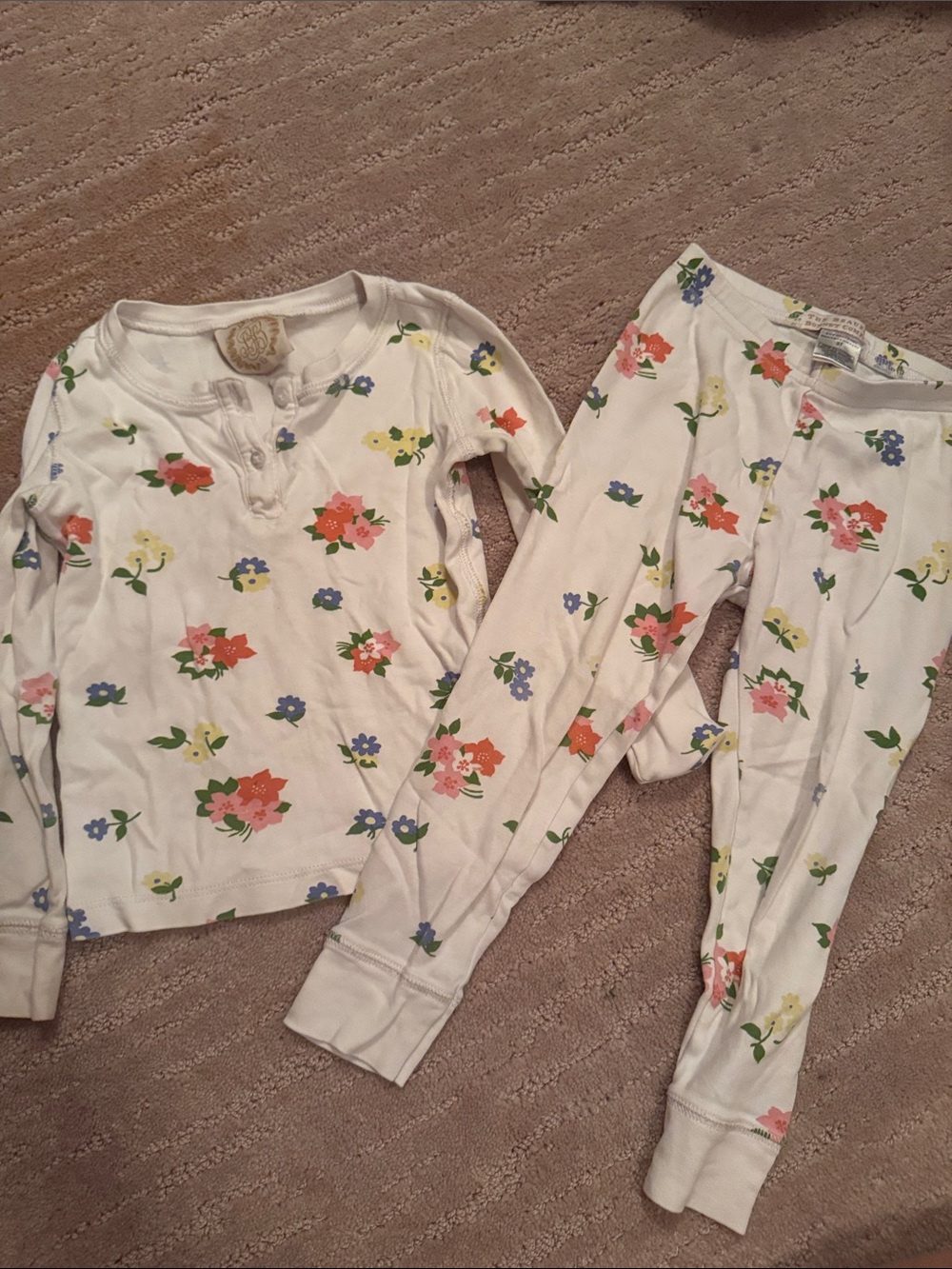Kids Floral White Long Sleeve Pajama Set - Pink, Blue & Yellow Flowers